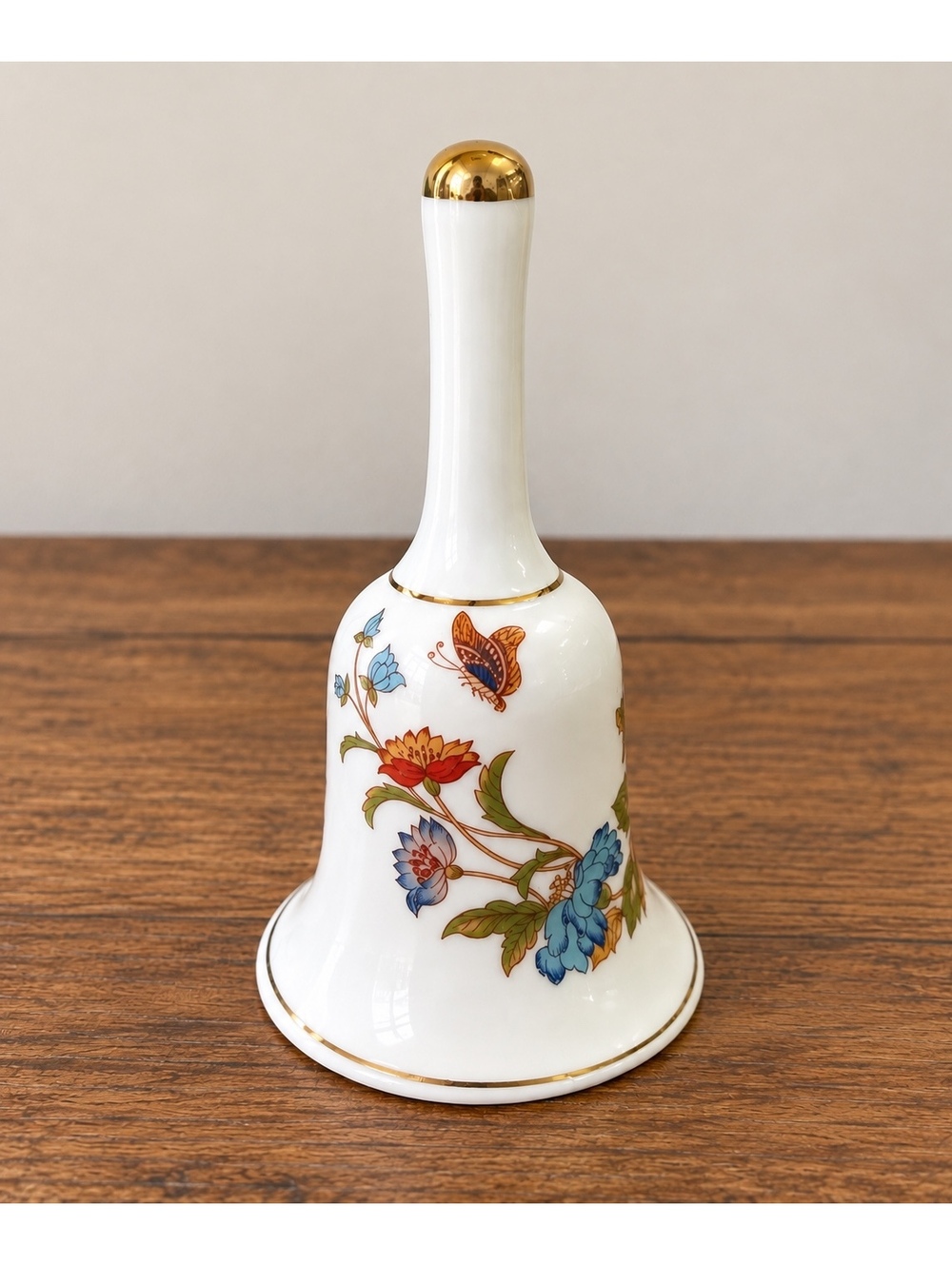 Vintage Fleambro Taiwan Bone China Bell Butterfly Floral Gold Trim 5" Decor